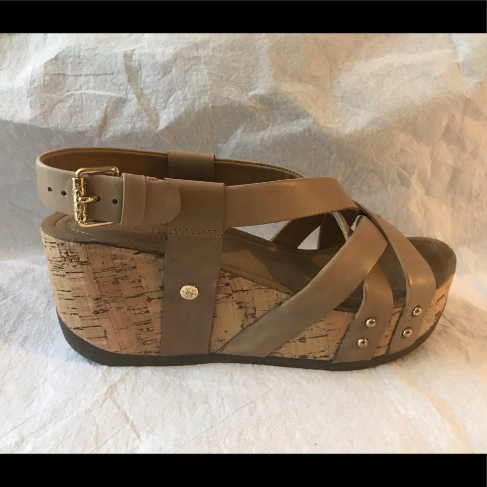 NEW Bussola Fay tan leather cork Platform Sandal 7